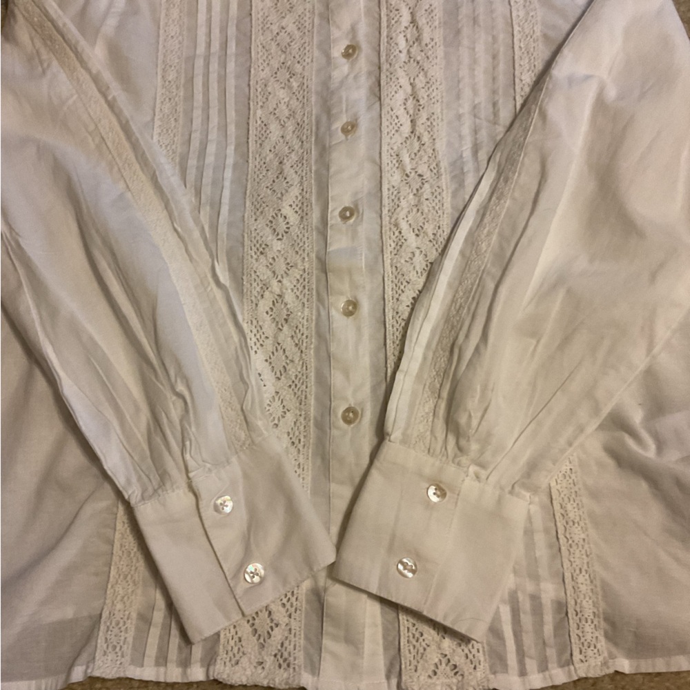 Calypso St Barth White Pintuck Pleat 100% Cotton Lace Peasant Blouse Top Size L - Picture 11 of 14